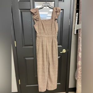 Anthropologie dRA Brown Huntsman Plaid Rumi Angel-Sleeve Palazzo Jumpsuit Women